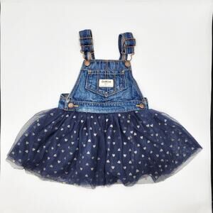 Classic OshKosh B'gosh Vestbak Blue Denim Heart Pattern Tulle Jumper Dress 12M
